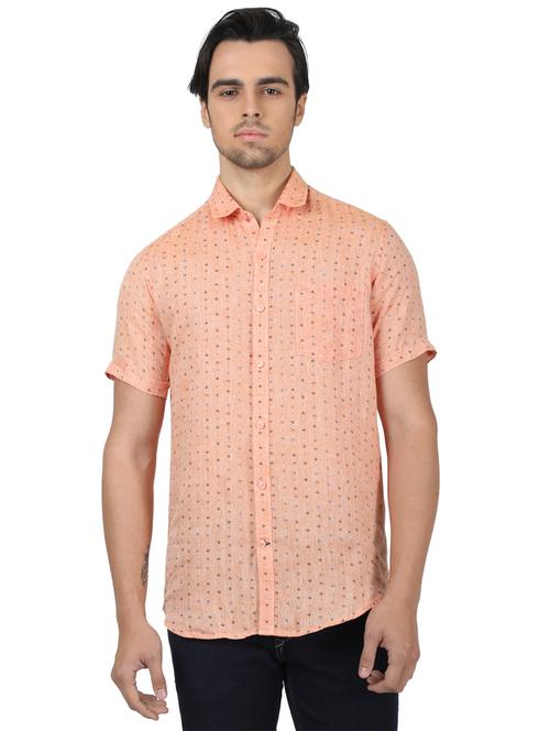 peach printed linen casual shirt - 17617517 - Standard Image - 1