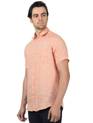 peach printed linen casual shirt - 17617517 - Standard Image - 2