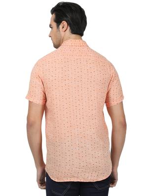 peach printed linen casual shirt - 17617517 - Standard Image - 3