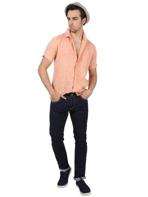 peach printed linen casual shirt - 17617517 - Standard Image - 4