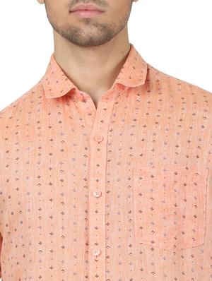peach printed linen casual shirt - 17617517 - Standard Image - 5
