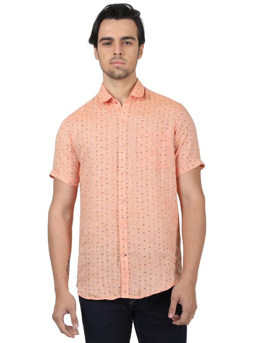 peach printed linen casual shirt - 17617517 - Zoom Image - 1