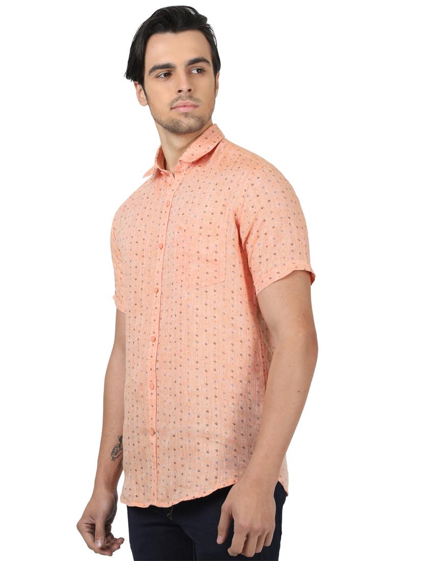 peach printed linen casual shirt - 17617517 - Zoom Image - 2