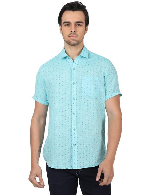 blue printed linen casual shirt - 17617518 - Standard Image - 1