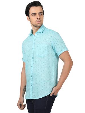 blue printed linen casual shirt - 17617518 - Standard Image - 2