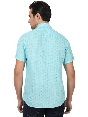 blue printed linen casual shirt - 17617518 - Standard Image - 3