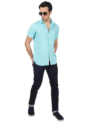 blue printed linen casual shirt - 17617518 - Standard Image - 4