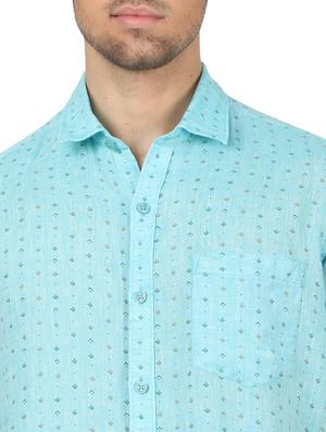 blue printed linen casual shirt - 17617518 - Standard Image - 5