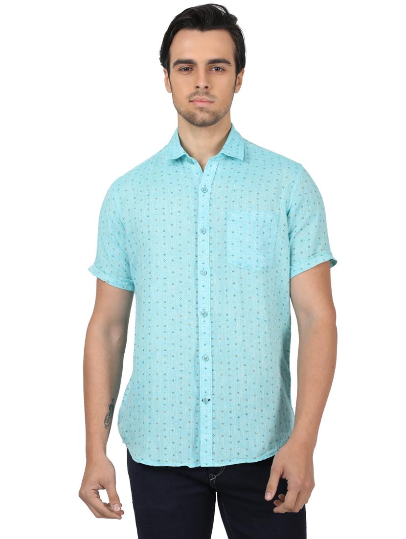 blue printed linen casual shirt - 17617518 - Zoom Image - 1