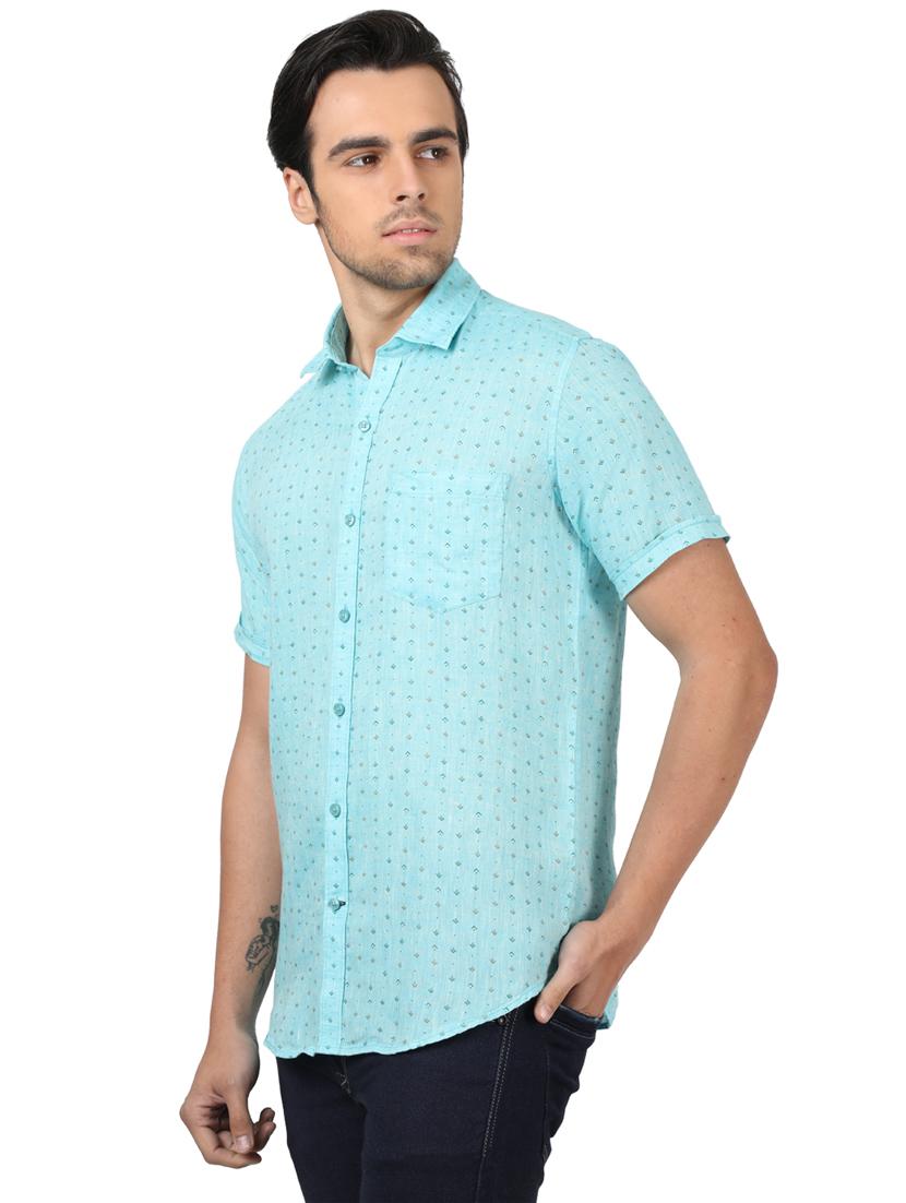 blue printed linen casual shirt - 17617518 - Zoom Image - 2