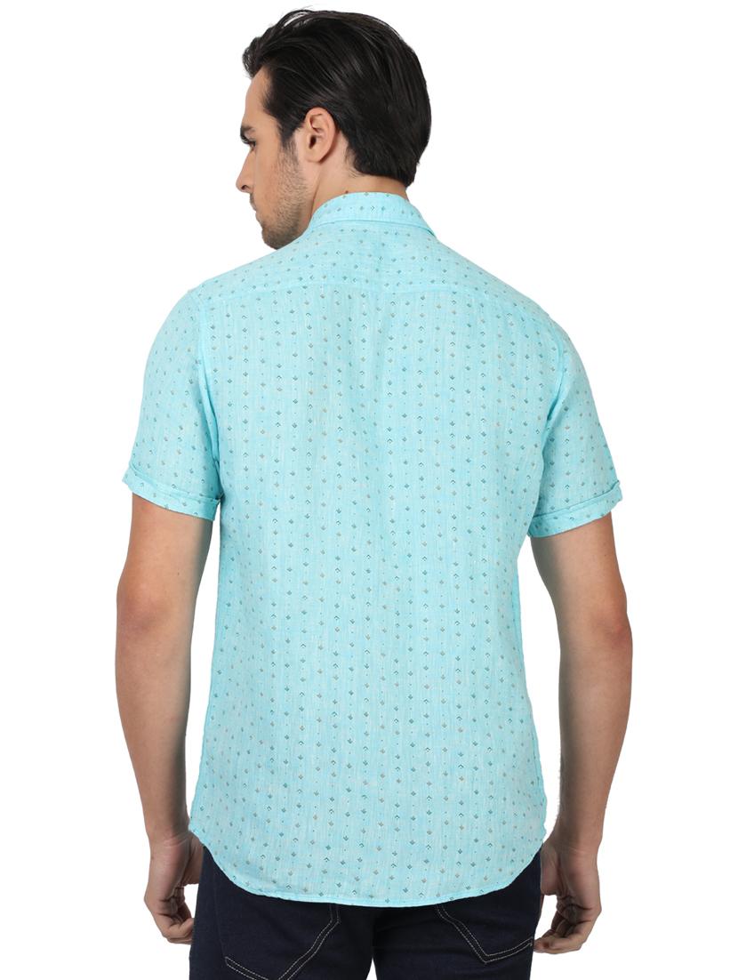 blue printed linen casual shirt - 17617518 - Zoom Image - 3