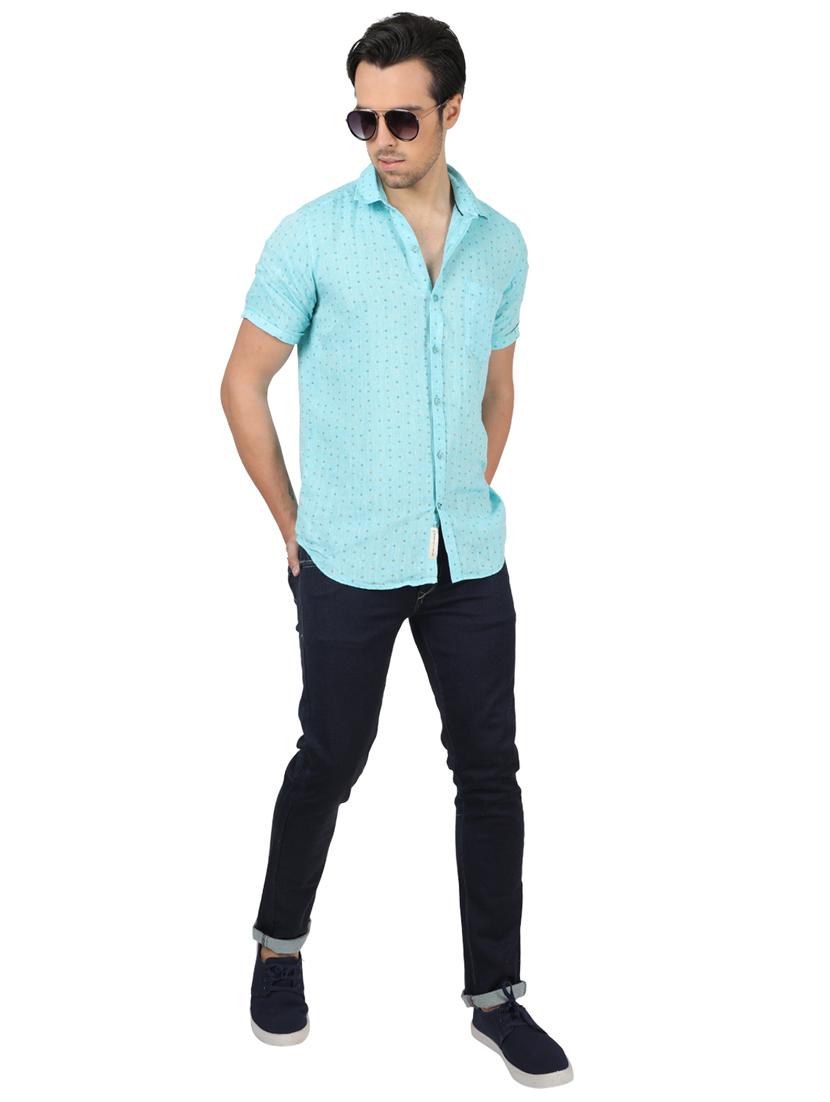 blue printed linen casual shirt - 17617518 - Zoom Image - 4