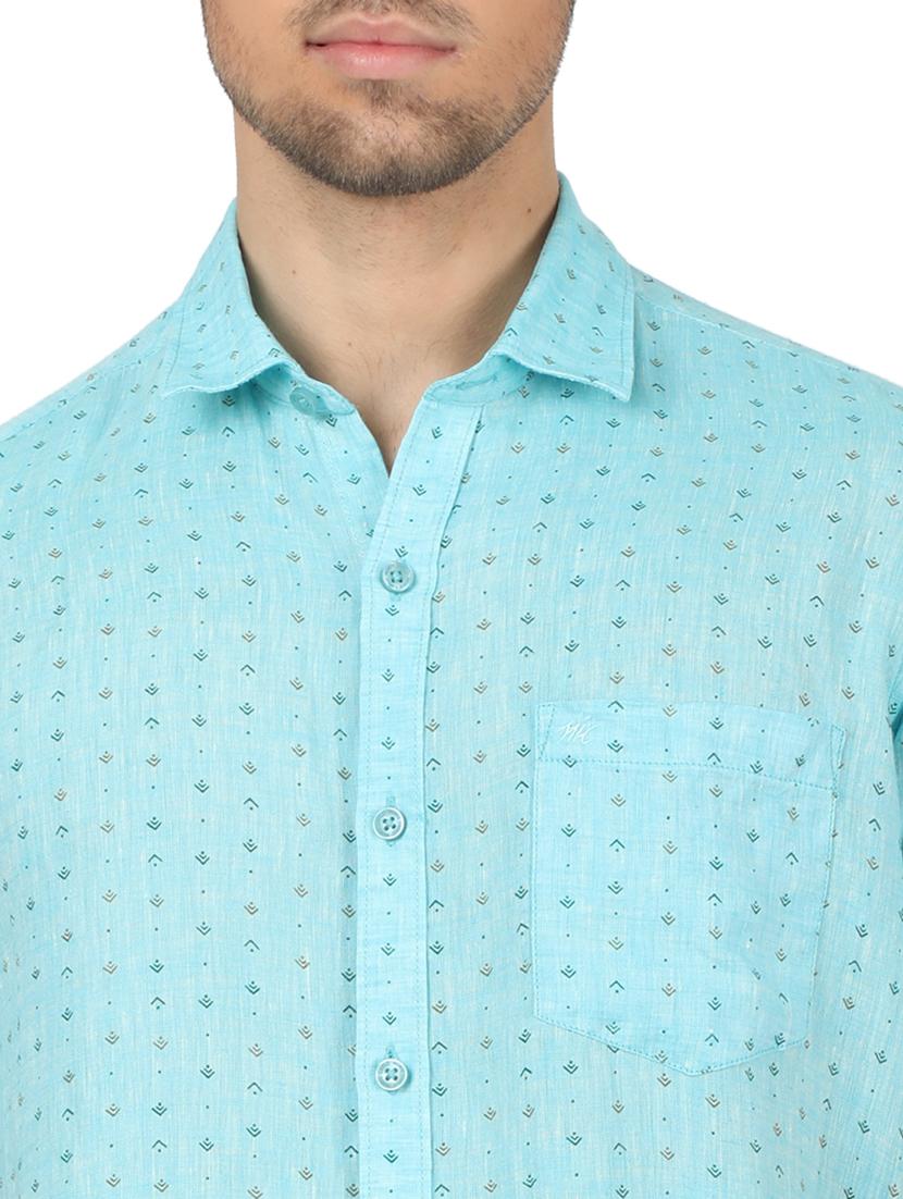 blue printed linen casual shirt - 17617518 - Zoom Image - 5