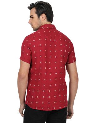 maroon printed linen casual shirt - 17617520 - Standard Image - 3