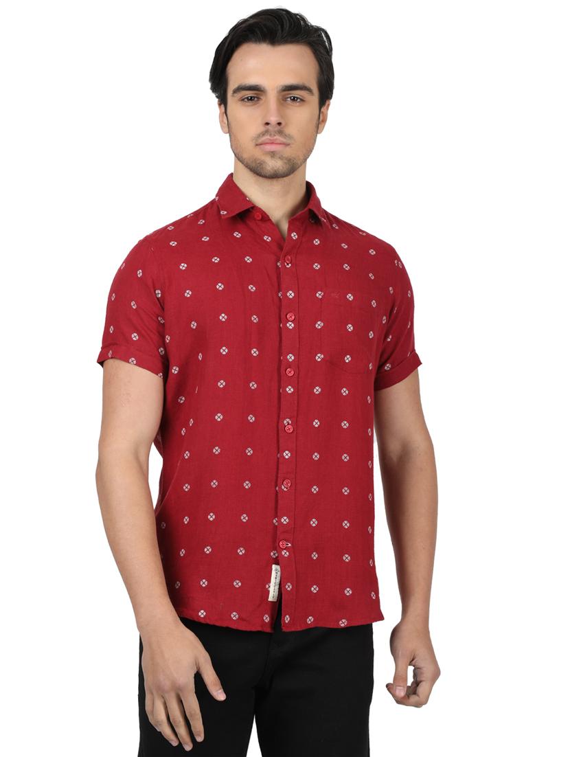 maroon printed linen casual shirt - 17617520 - Zoom Image - 1