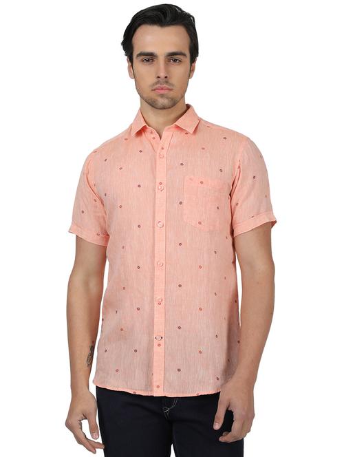 pink printed linen casual shirt - 17617522 - Standard Image - 1