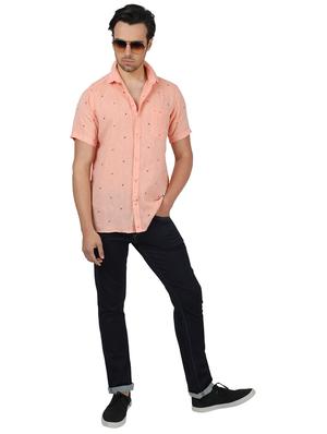 pink printed linen casual shirt - 17617522 - Standard Image - 4