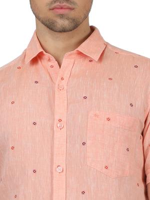 pink printed linen casual shirt - 17617522 - Standard Image - 5