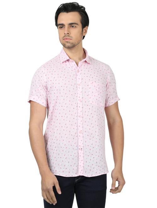 pink printed linen casual shirt - 17617523 - Standard Image - 1