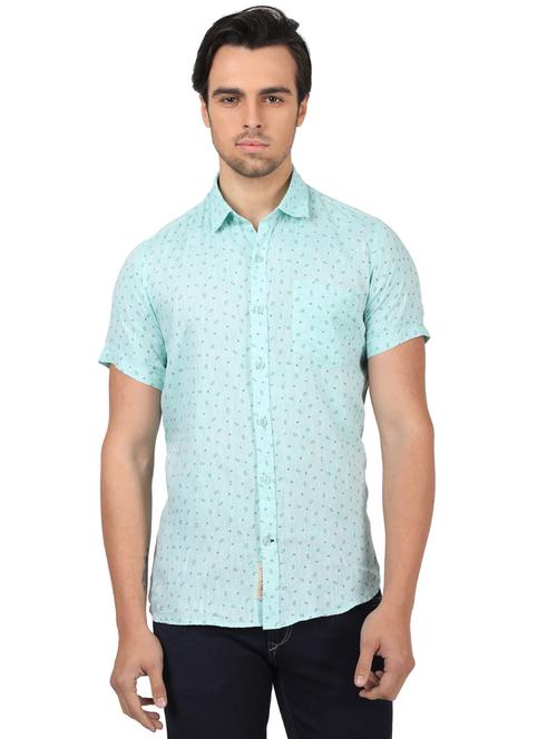 blue printed linen casual shirt - 17617524 - Standard Image - 1