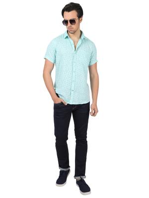 blue printed linen casual shirt - 17617524 - Standard Image - 4