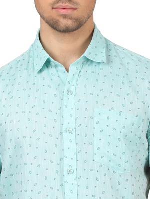 blue printed linen casual shirt - 17617524 - Standard Image - 5