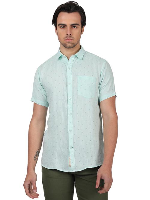 blue printed linen casual shirt - 17617529 - Standard Image - 1