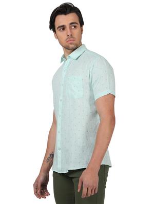 blue printed linen casual shirt - 17617529 - Standard Image - 2