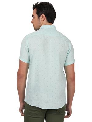 blue printed linen casual shirt - 17617529 - Standard Image - 3