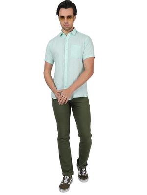 blue printed linen casual shirt - 17617529 - Standard Image - 4