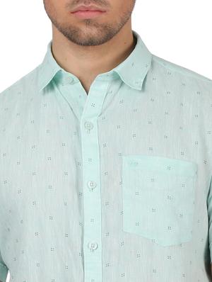 blue printed linen casual shirt - 17617529 - Standard Image - 5