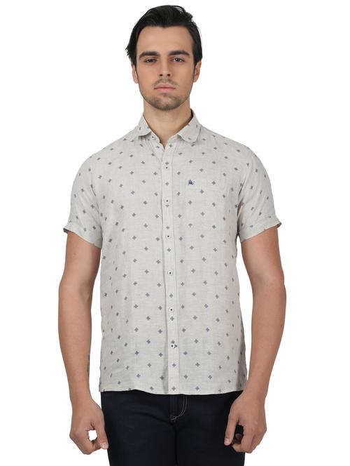beige printed linen casual shirt - 17617531 - Standard Image - 1