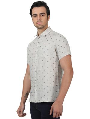 beige printed linen casual shirt - 17617531 - Standard Image - 2