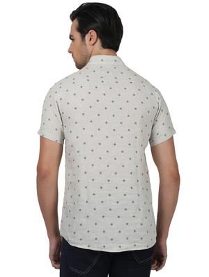 beige printed linen casual shirt - 17617531 - Standard Image - 3