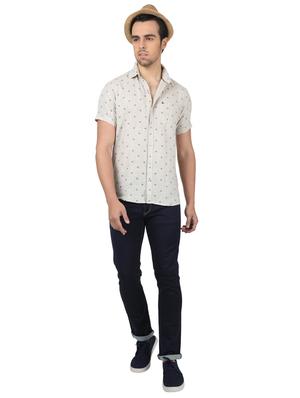beige printed linen casual shirt - 17617531 - Standard Image - 4