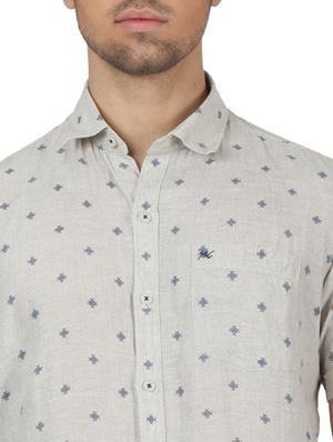 beige printed linen casual shirt - 17617531 - Standard Image - 5
