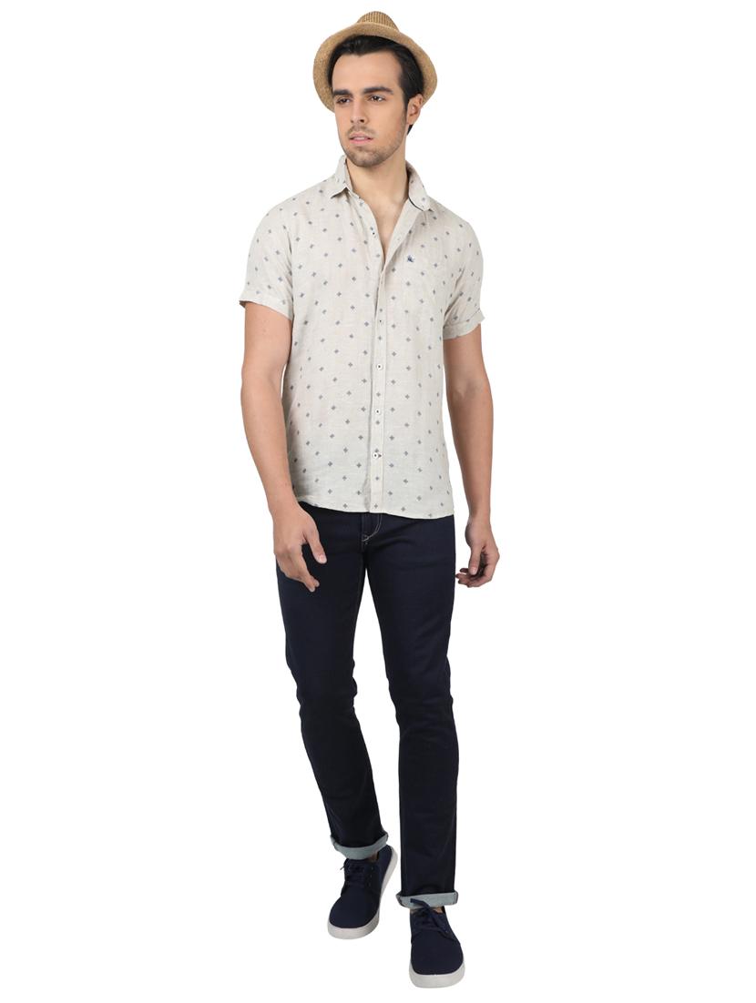 beige printed linen casual shirt - 17617531 - Zoom Image - 4