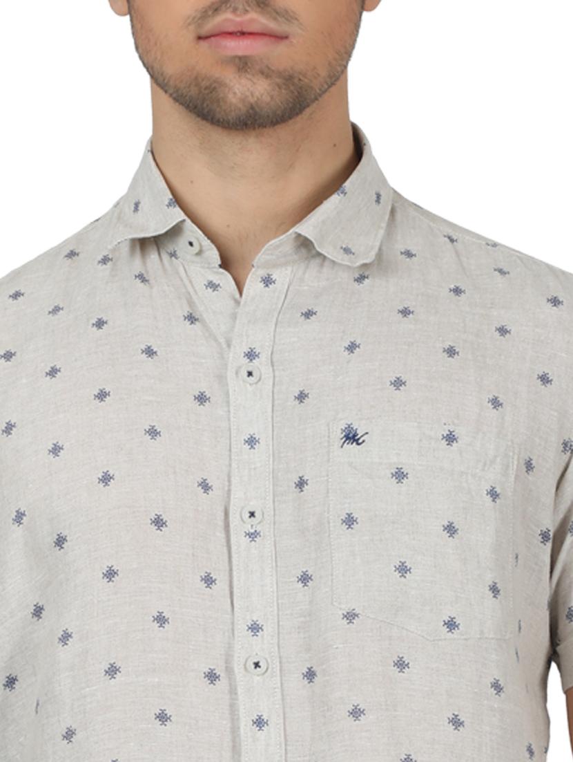 beige printed linen casual shirt - 17617531 - Zoom Image - 5