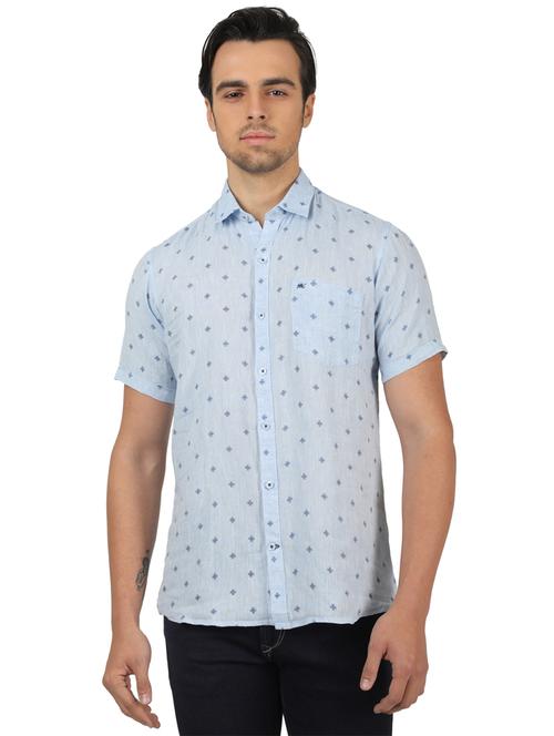 blue printed linen casual shirt - 17617532 - Standard Image - 1