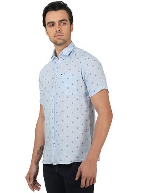 blue printed linen casual shirt - 17617532 - Standard Image - 2