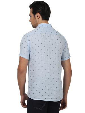 blue printed linen casual shirt - 17617532 - Standard Image - 3