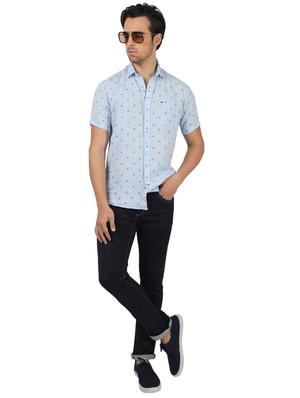 blue printed linen casual shirt - 17617532 - Standard Image - 4
