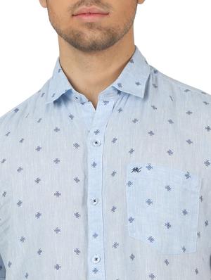 blue printed linen casual shirt - 17617532 - Standard Image - 5