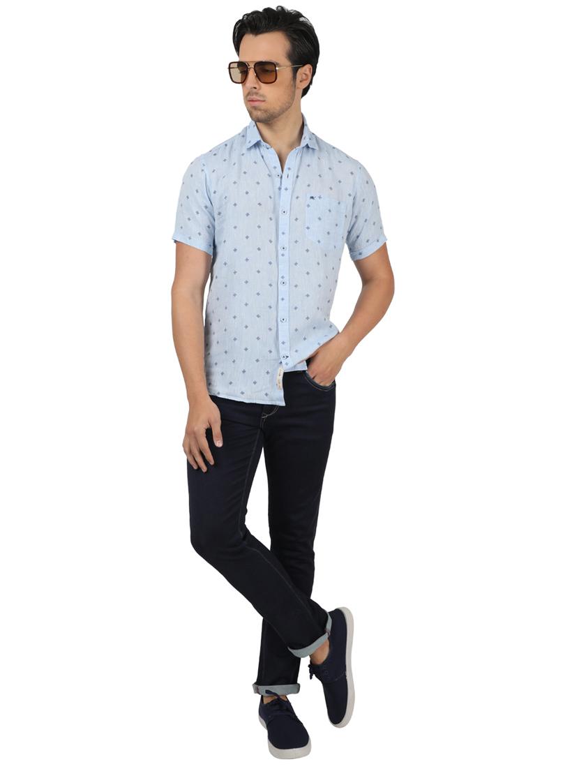 blue printed linen casual shirt - 17617532 - Zoom Image - 4