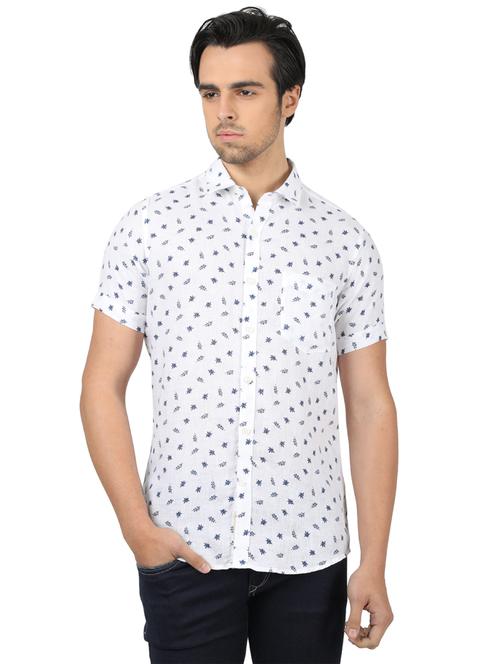 white printed linen casual shirt - 17617533 - Standard Image - 1