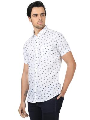 white printed linen casual shirt - 17617533 - Standard Image - 2