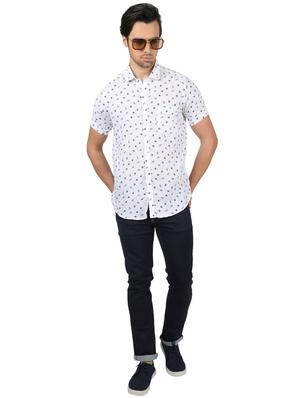 white printed linen casual shirt - 17617533 - Standard Image - 4