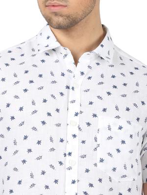 white printed linen casual shirt - 17617533 - Standard Image - 5
