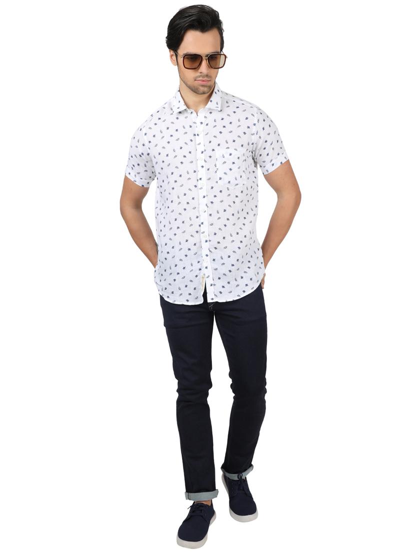 white printed linen casual shirt - 17617533 - Zoom Image - 4