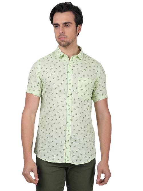 green printed linen casual shirt - 17617534 - Standard Image - 1